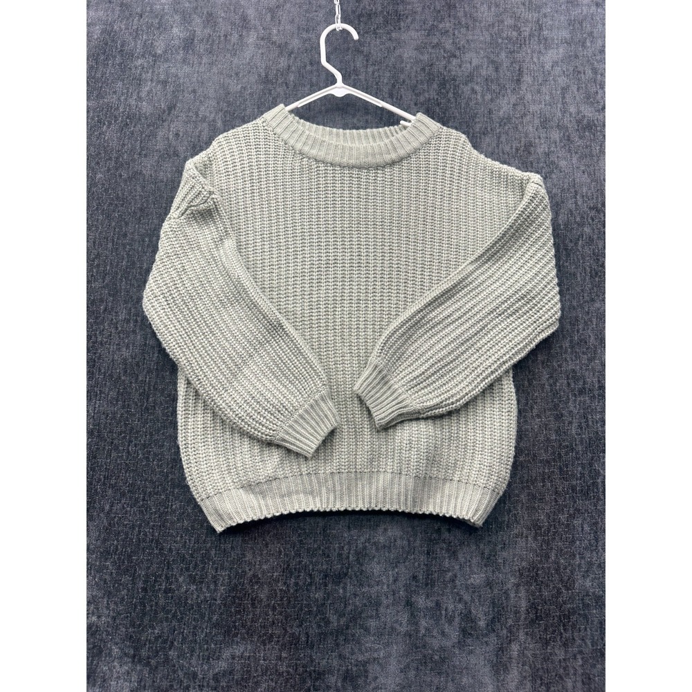 Pretty Garden Sweater Womens Medium Gray Knit Ribbed Drop Shoulder Loose Fit